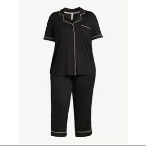 JoySpun Women's Size XL (16-18) Notch Collar Top & Capris Sleep Set Black/Pink